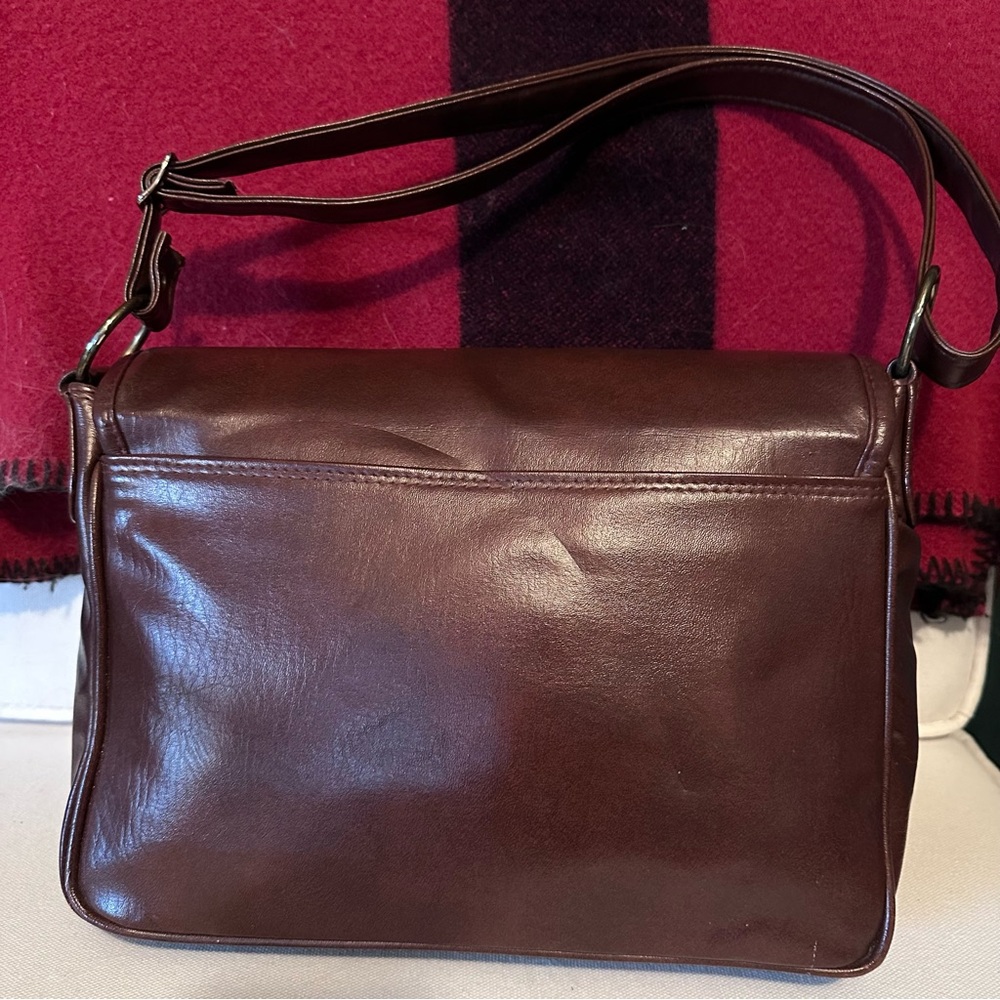 Adorable VGUC Vintage Brown Naugahyde Tandem Handbag - Picture 3 of 12